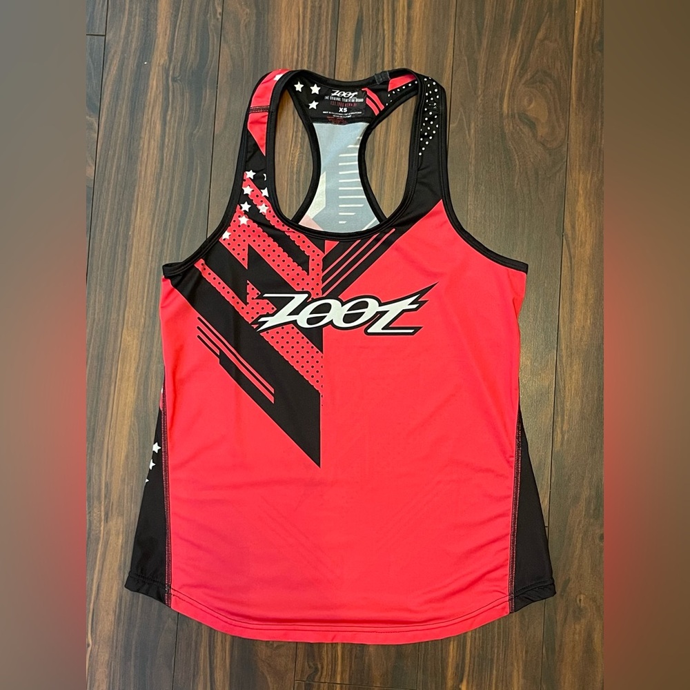 Zoot Racerback Tank Triathlon Graphics Pink Black White XS